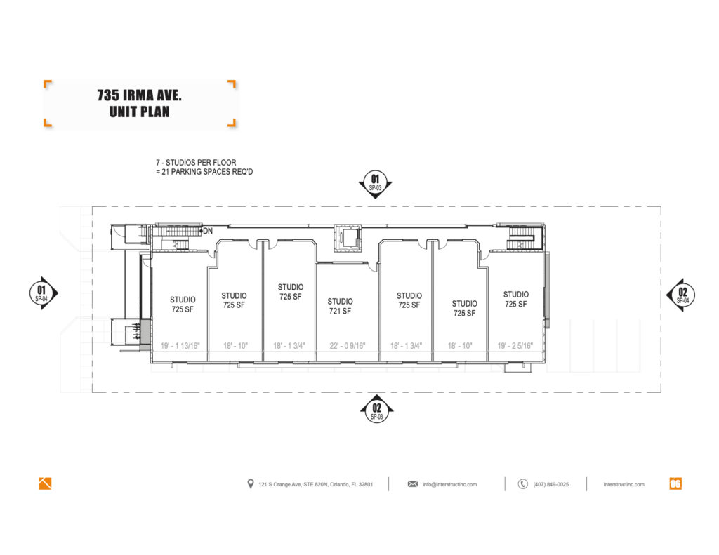 725 SF studio apartment floor plan